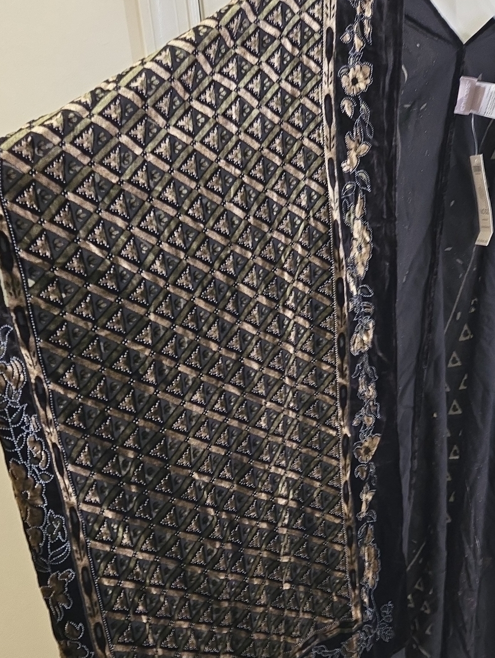 NWT Chico's Black Velvet Burnout Geometric Floral Ruana Open Front Kimono Boho